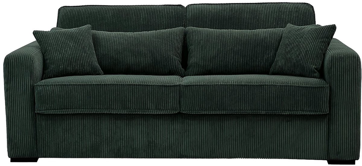 Vente-unique Express-vierzitsslaapbank van groen ribfluweel - Bed met brede latten 160 cm - Matras 16 cm - MONDOVI