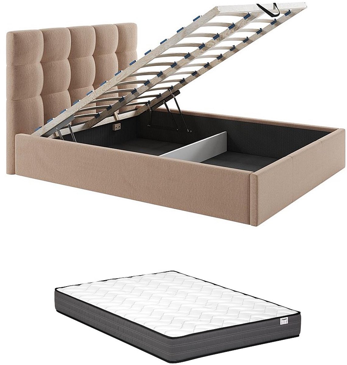 Vente-unique Bed met opbergruimte fluweel beige 160 x 200 cm