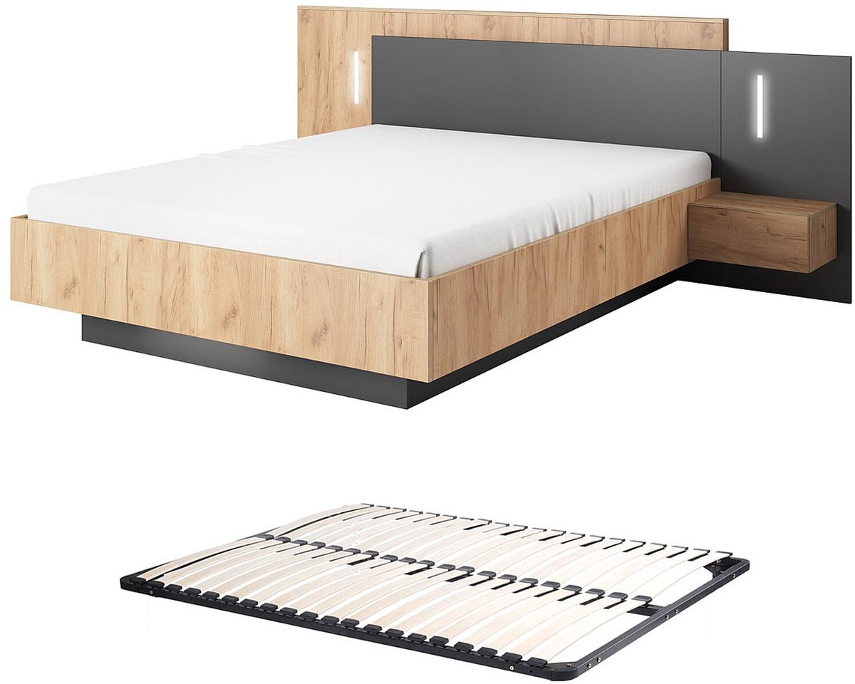Vente-unique Bedframe hout antracietgrijs, natuurlijk licht 140 x 190 cm