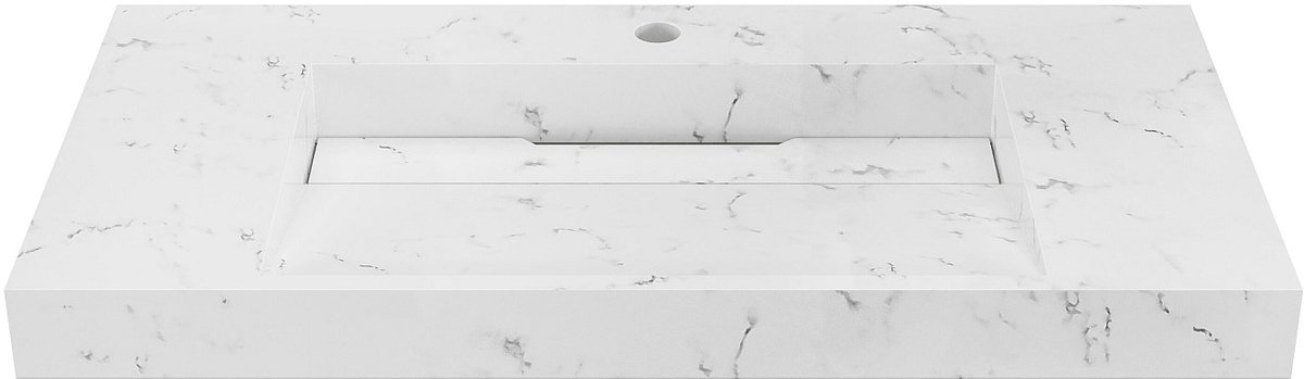 Vente-unique Zwevende wastafel in wit solid surface - L90,2 x B45,2 x H8 cm - TAKOTNA