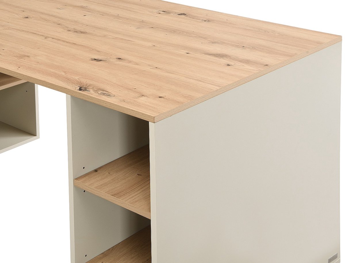 Vente-unique Hoekbureau met opbergruimte - MDF - Beige en naturel - ROMIARA