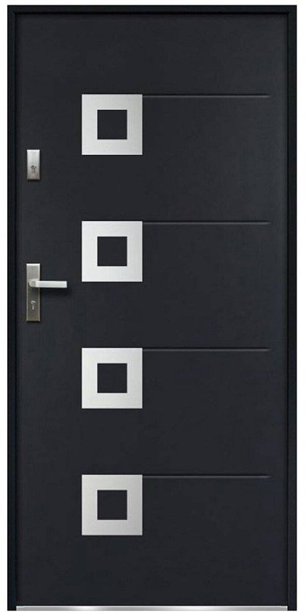 Vente-unique Toegangsdeur van gelakt en roestvrij staal H207 x B100 cm antraciet - 55 cm dikte - Draait rechts open - TIFANA