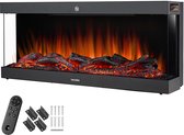 tectake® Wandhaard - Elektrische Haard - Sfeerhaard - 900W & 1800W - Bediening met Afstandsbediening of App - met Thermostaat - Kachel - met Verwarming - Haarden - met Hout en Gloeieffecten - 3D Vlammen - Timer - 9 Kleuropties