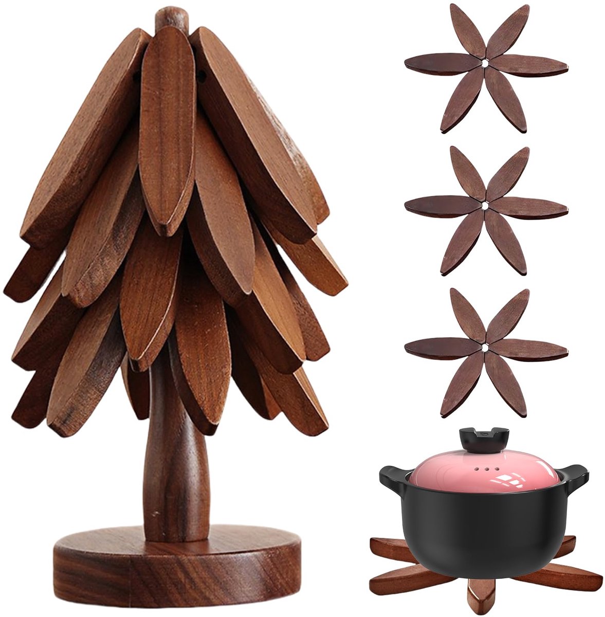 Unyqoos® Set van vier houten onderzetters met boomdesign voor diverse toepassingen