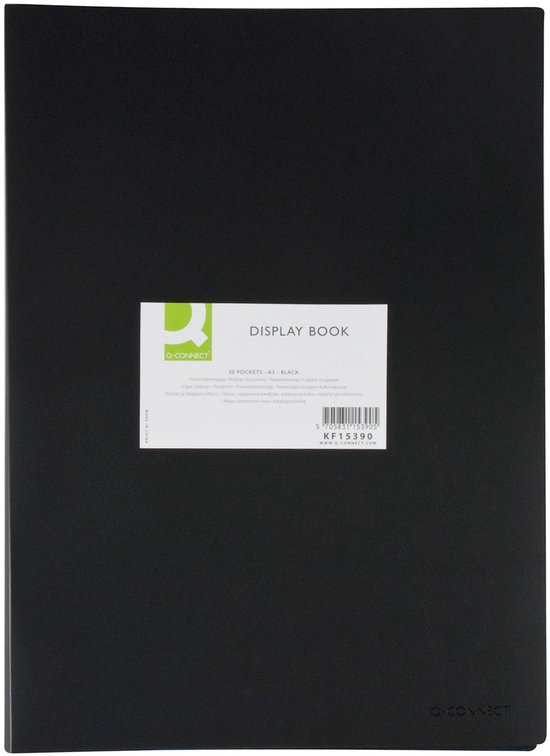 Zwart Q-CONNECT display book A3 met 20 vakken.