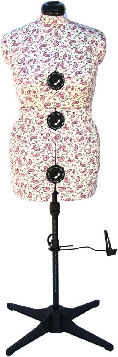 Verstelbare dressmakerspaspop met he mm arker, Florentine paisleystof, kledingmaat 16-20, middellang, 8-delig met vierpotenstandaard voor het vastspelden en passen van kleding