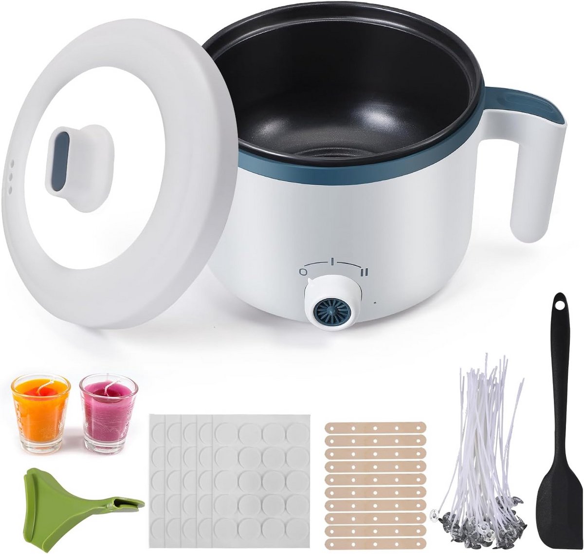 Waxverwarmer voor het maken van kaarsen, smeltmachine 1,7 l, complete kaarsset met lonten, stickers, centreerapparaten en spatel