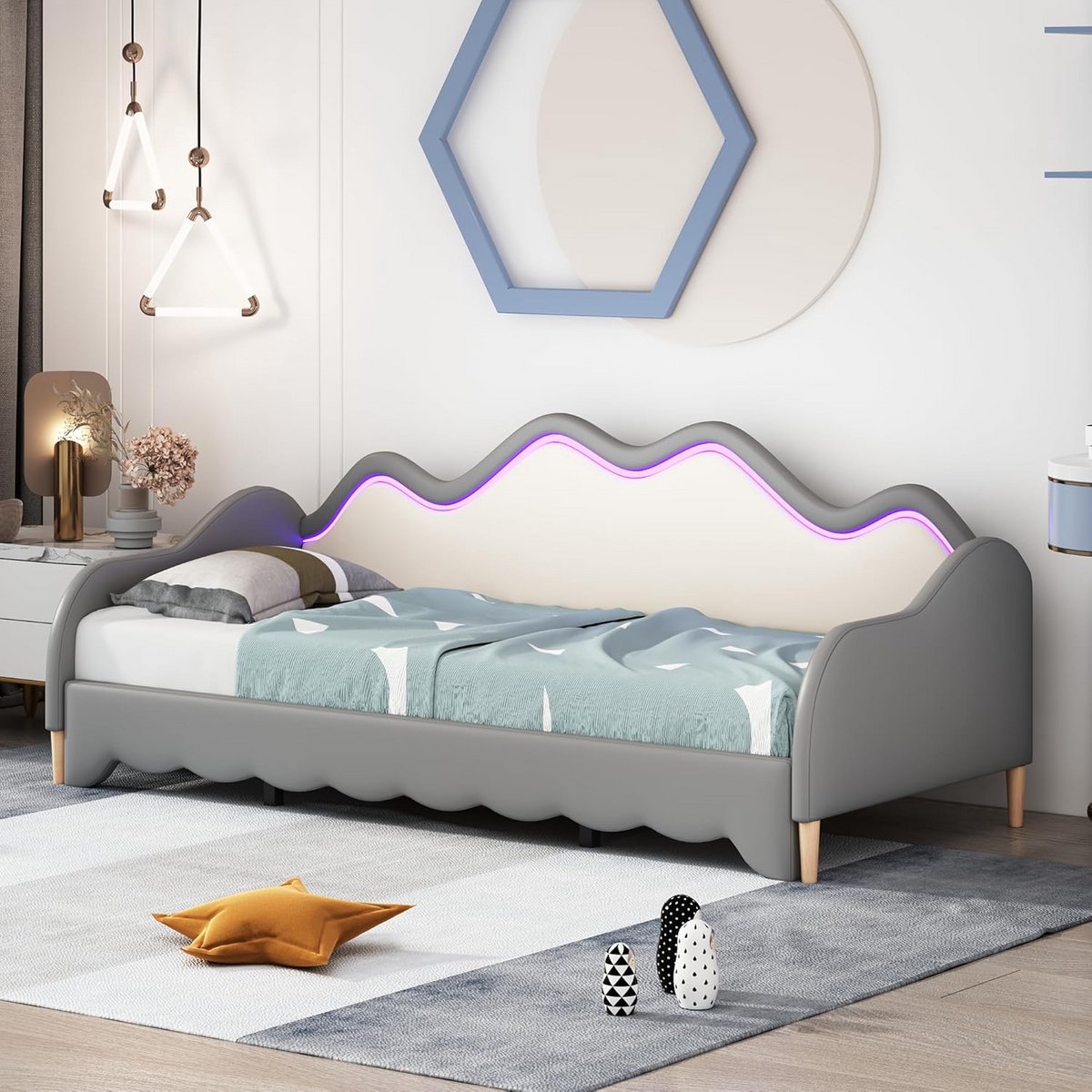 Multifunctionele Slaapbank 90x190 cm met Lattenbodem - Uitschuifbaar Tweepersoonsbed Grijs