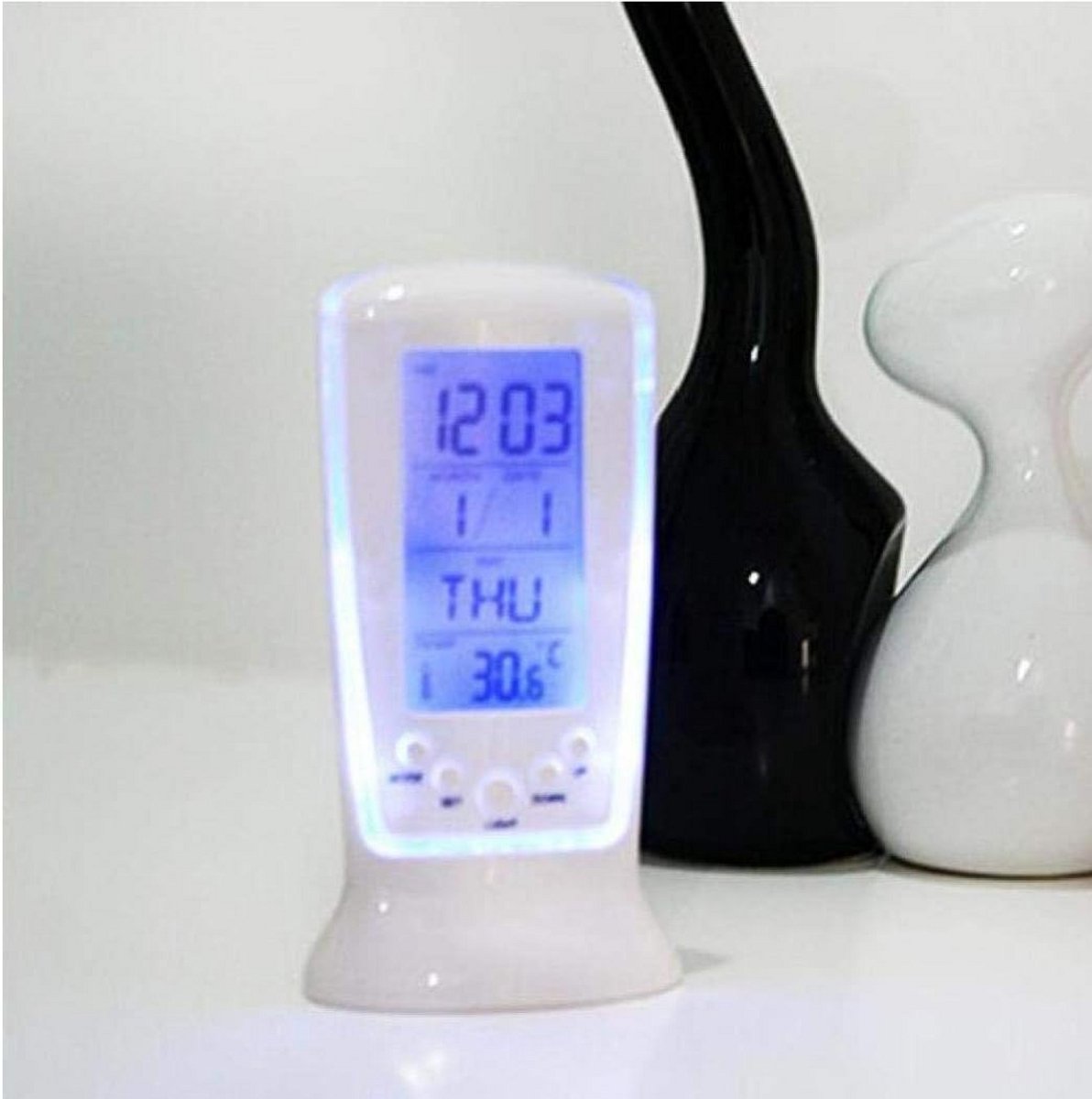 LED Digitale LCD Wekker met Kalender en Thermometer - Blauwe Backlight Bureau Klok
