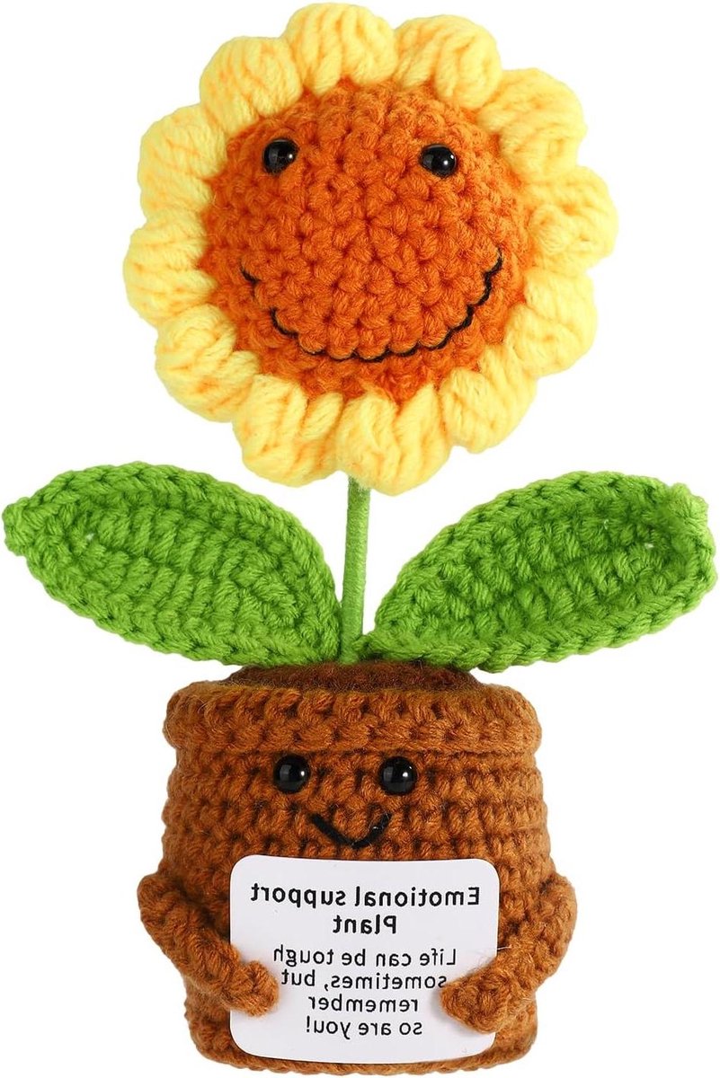 Ronte - Handgemaakte Gebreide Zonnebloem Plantpop voor Bureaudecoratie met Emotionele Ondersteuning