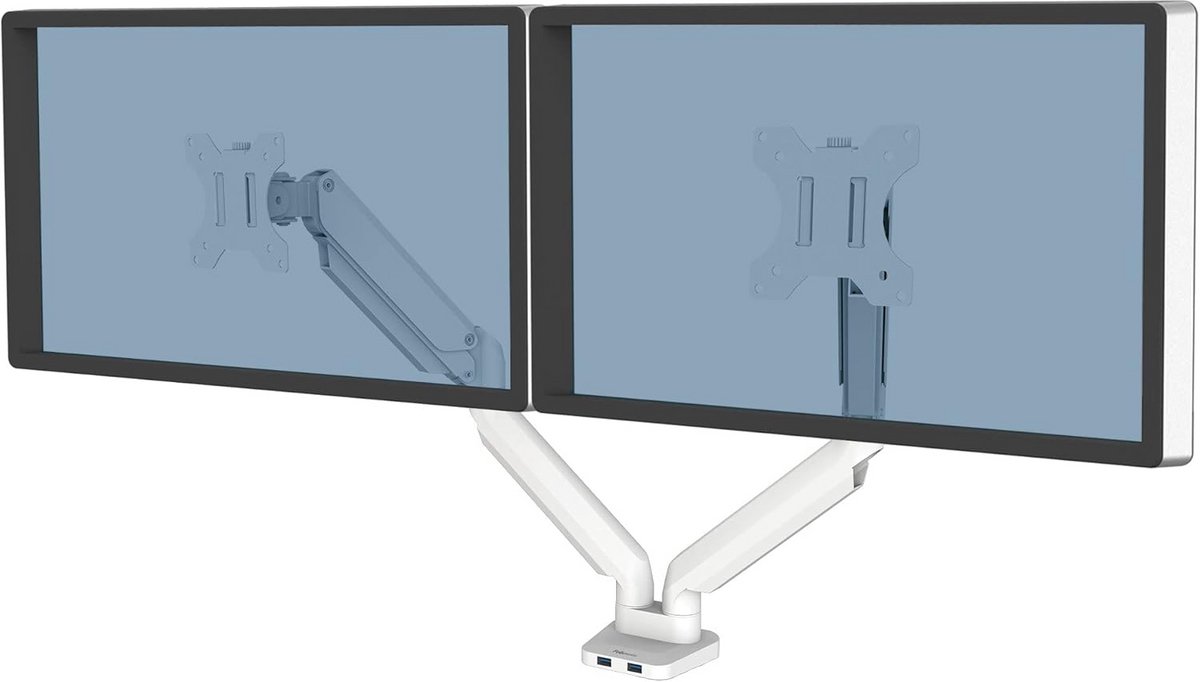 Dubbele Monitorarm voor 2 Schermen tot 32 Inch - Hoogte Verstelbaar - VESA - 2 USB Poorten - Wit