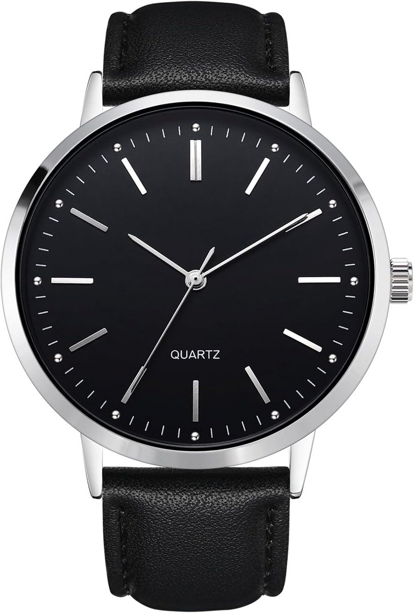 Herenhorloge 42mm zwart wijzerplaat Japanse kwartsbeweging klassiek leren band