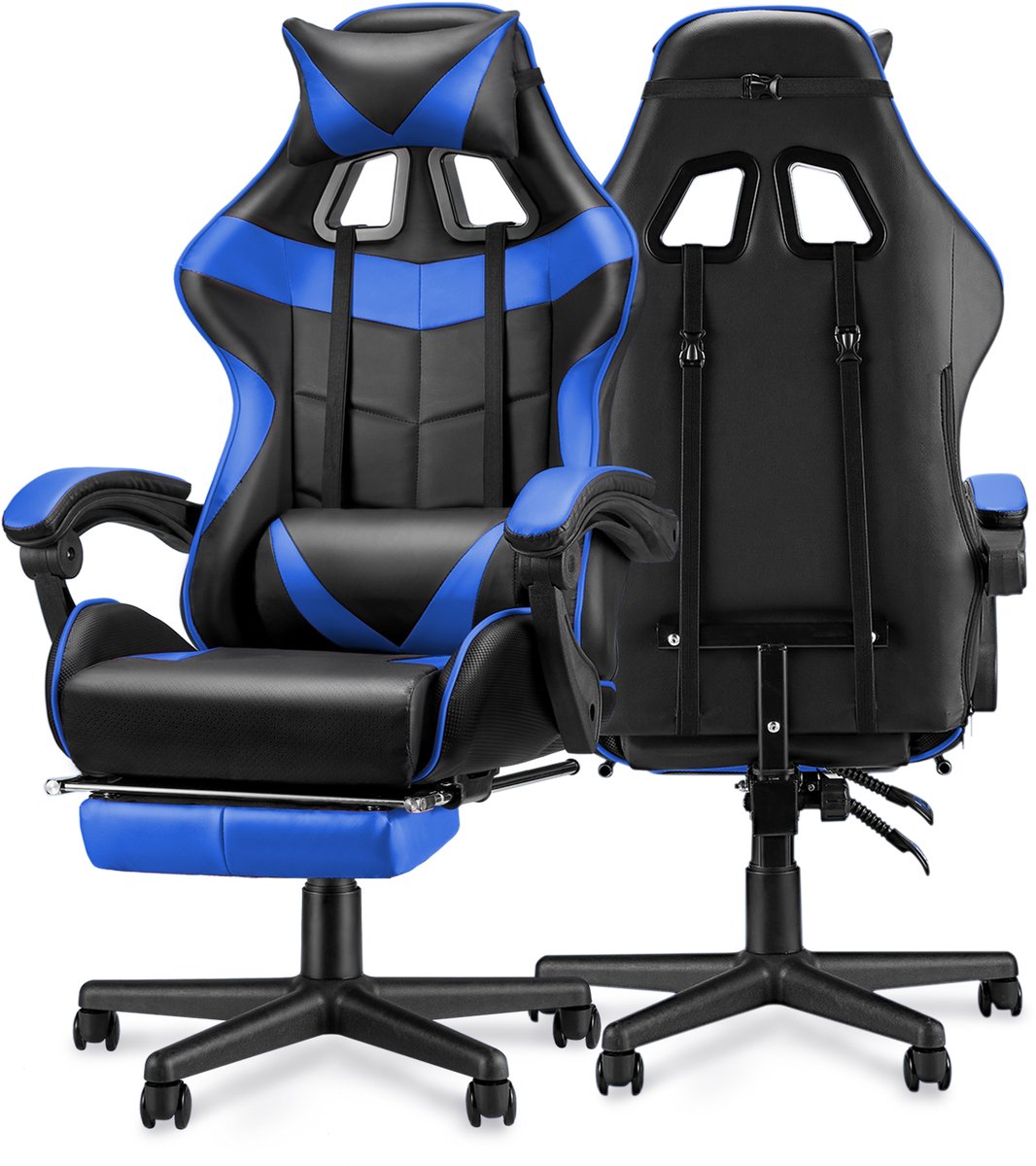 Soontrans Blauw-Gaming Stoel met Inklapbare Voetensteun, - Soontrans - €93,99