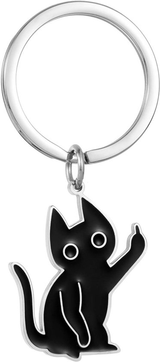 Schattige zwarte kat sleutelhanger - leuk cadeau voor kattenliefhebbers