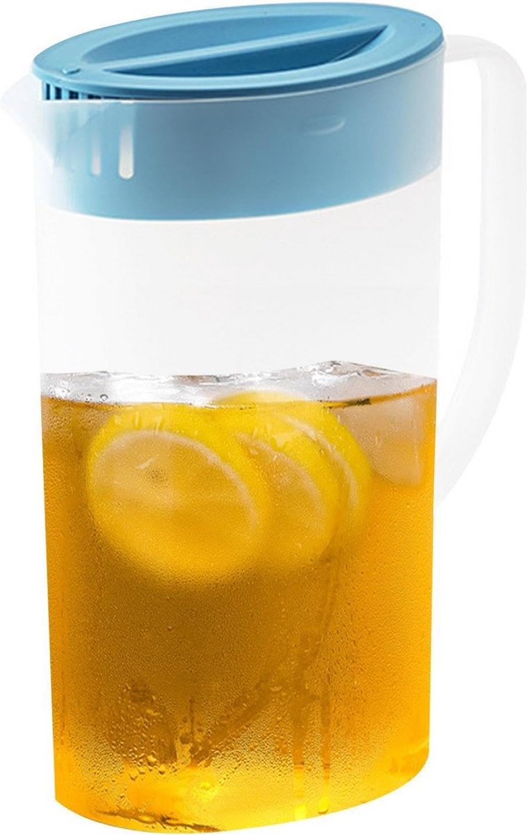 Sapkan met Deksel 1,5 L en 2 L - Waterkan Kunststof voor Koude en Warme Drank - Drinkkan met Handvat - Koelkastkruik - Waterdispenser - Veilig voor Sap, Limonade en Infused Water