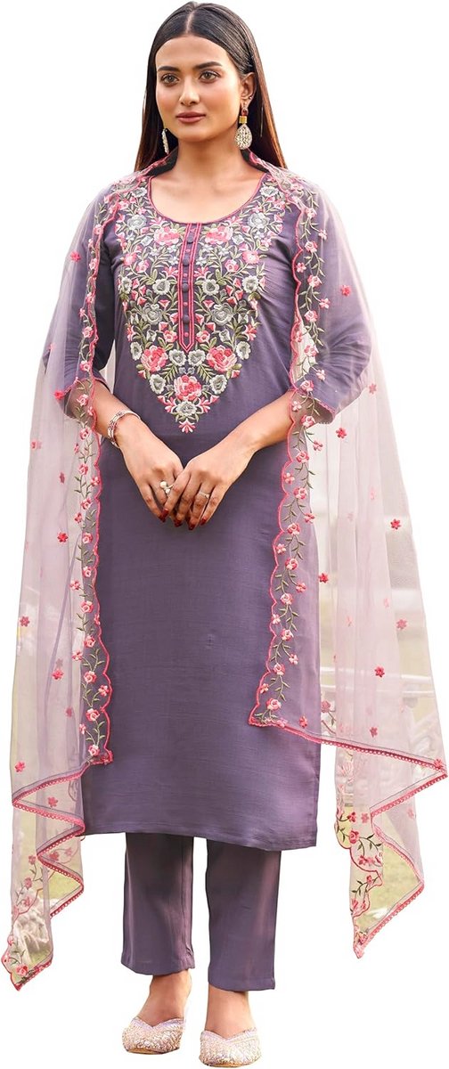 Dames Kurta Set met Dupatta in Lavendel Kleur