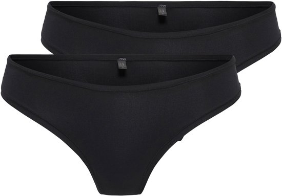 Twee zwarte tailleslips met logo-label, de ene voor de andere opgestapeld.
