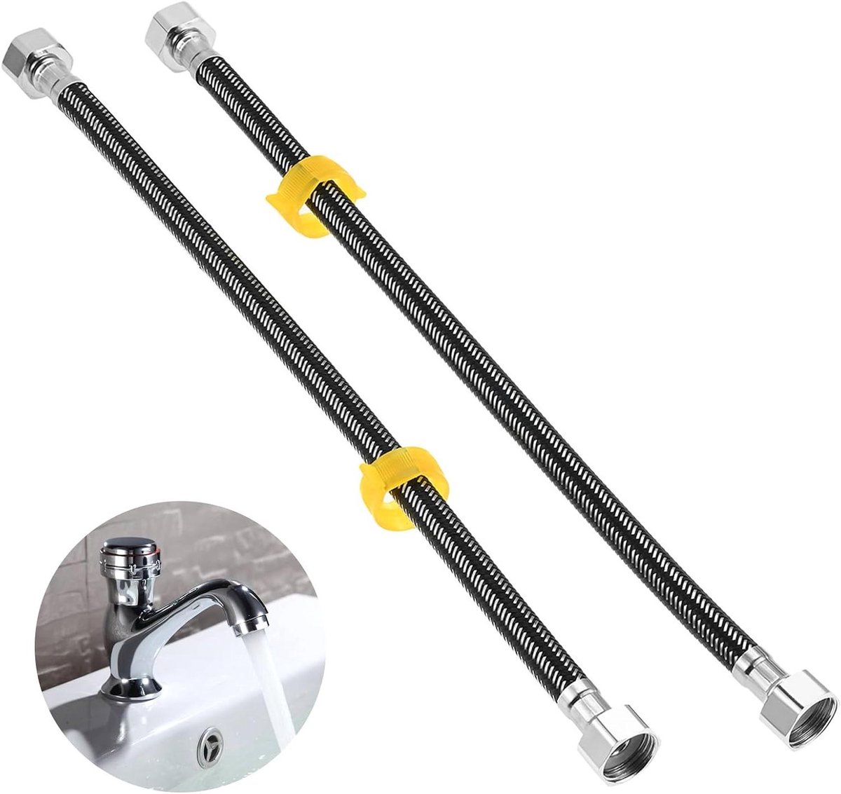 Ronte - Flex-slangarmatuur 2 stuks, roestvrijstalen aansluitslang - waterkraan, douche-omvlechting - 40 cm.