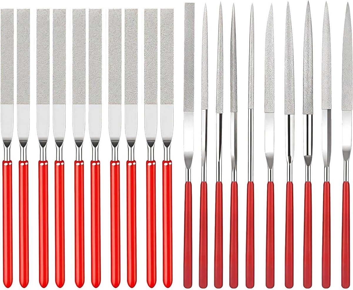 20-delige mini diamantvijl set - diamant naaldvijlen - 100 mm - naaldvijlen set - speksteengereedschap - sleutelvijl - diamantgecoat - slijpen van metaal, glas, steen, hout