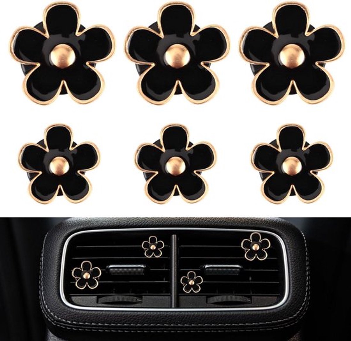 Daisy Air Vent Clips - Schattige Bloemen - Auto-Accessoires - Meisjesachtig - Vrouwen - Luchtverfrisser - Auto Bloemen - Vents - Zwart .