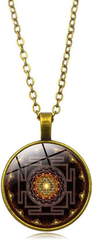 Sri Yantra hanger ketting voor mannen vrouwen, boeddhistische heilige geometrie spirituele ketting heren dames sieraden ketting cadeau yoga meditatie ketting 45 cm ketting 2 '' extender