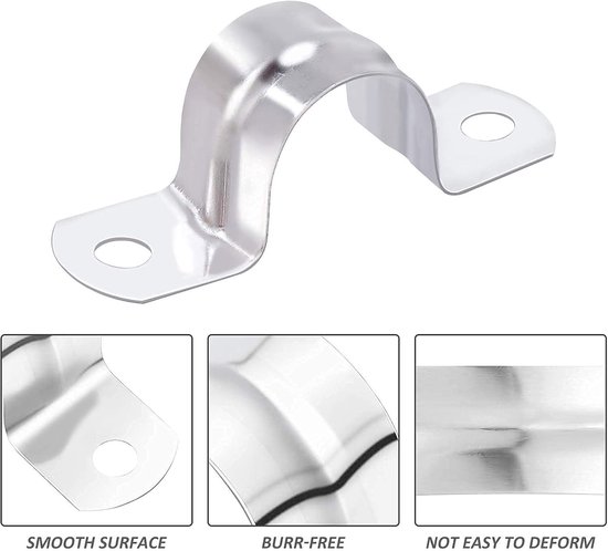 20 stuks slangslangklemmen, 25 mm U-vormige pijpklemmen, kabelklemmen, zadelslangklemmen, metalen buizen, riemklem, buisklemmen, twee gaten, buisslangpijpen, houderbeugels voor gas/water/buis