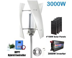Verticale Windturbine – Windgenerator – Windmolen – Windenergie Generator – 48V Hybride Systeem – 3000W Vermogen – Inclusief MPPT Controller en Zonnepanelen