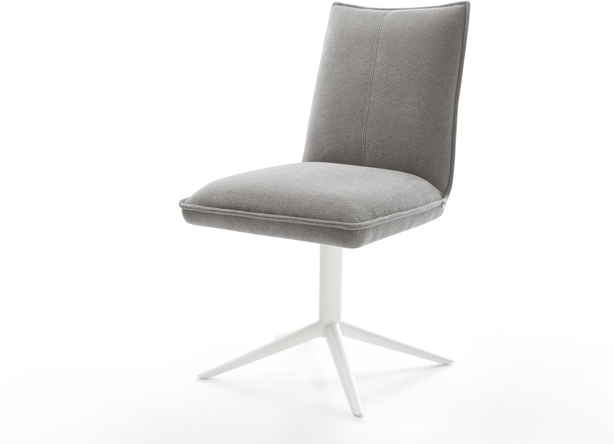 Eetkamerstoel Lelio-Flex kruispoot wit zachte stof met structuur grijs 360° draaibaar rocker-functie pocketveer kern