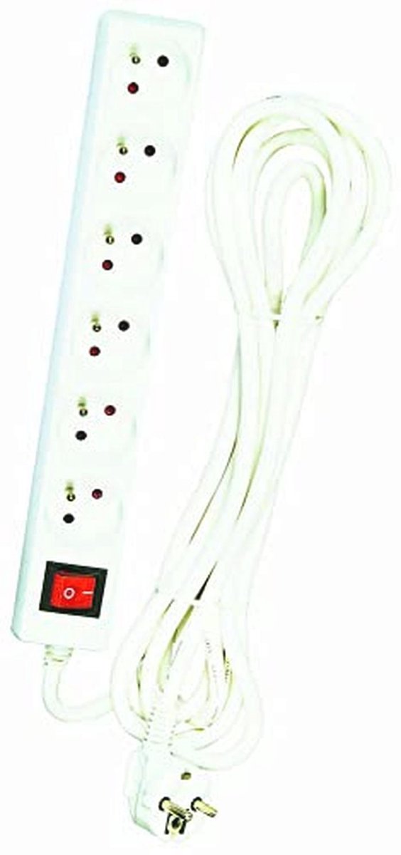 Powerstrip met Schakelaar - 6 Stopcontacten 2P+T - Kindveilig en Compatibel voor Binnengebruik - 4m