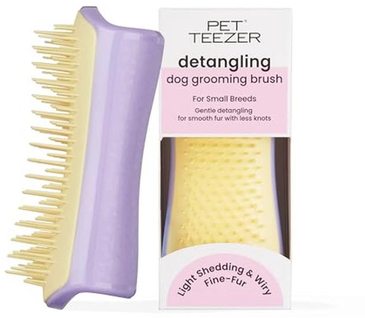 Ontwarrende en verzorgingsborstel voor honden - Kleine en ergonomische brush in lila & geel