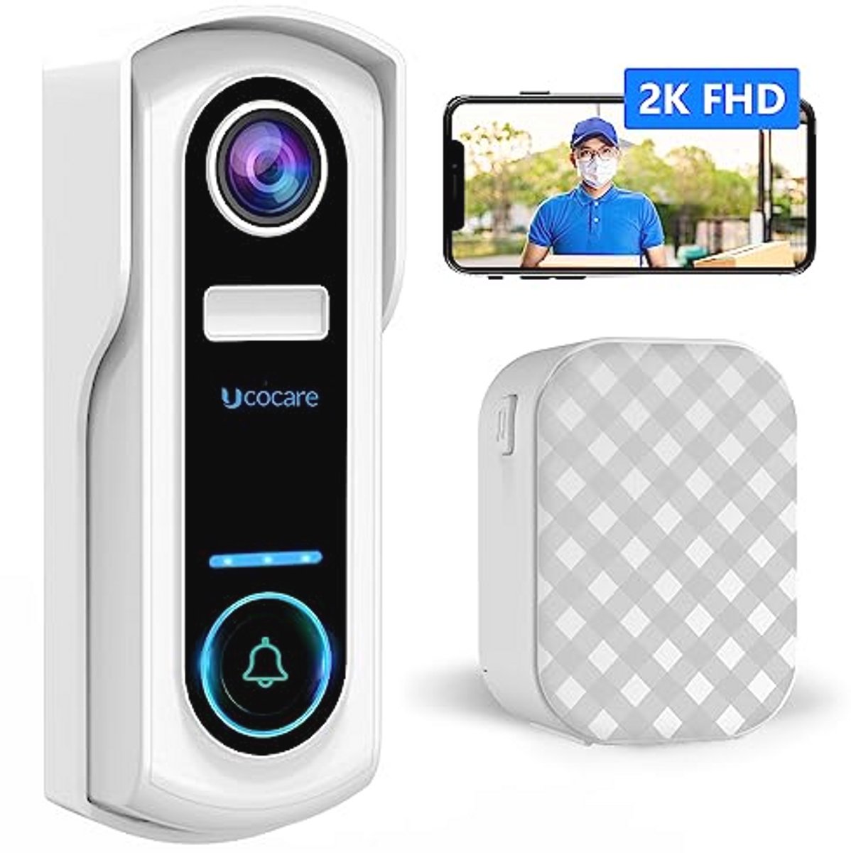 2K WLAN Videodeurbel met Camera - Draadloze Bel met Nachtzicht, SD en Cloudopslag, IP67