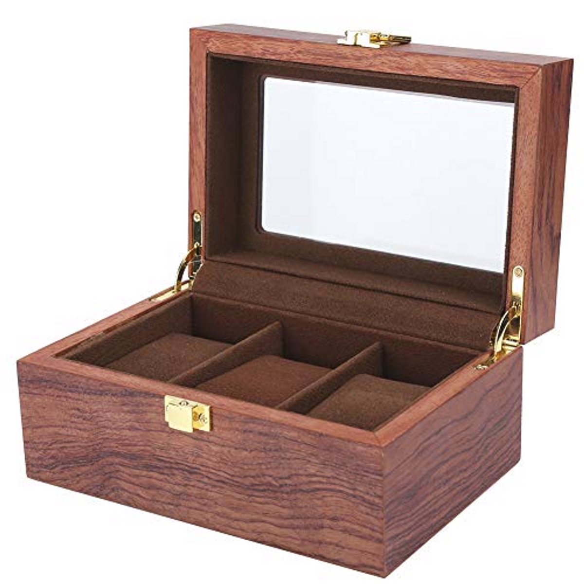 Houten horlogedoos met 3 roosters en transparant venster - Horloge-opbergdoos en horloge-opslag