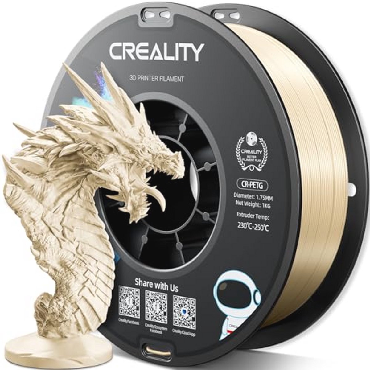 PETG Filament 1.75mm Beige - 1kg Hoge Precisie Geurloos voor 3D Printer