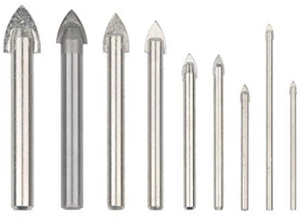 9-delige Driehoekige Boren Set voor Keramische Tegels en Glas - Diverse Diameter Maten van 3mm tot 16mm