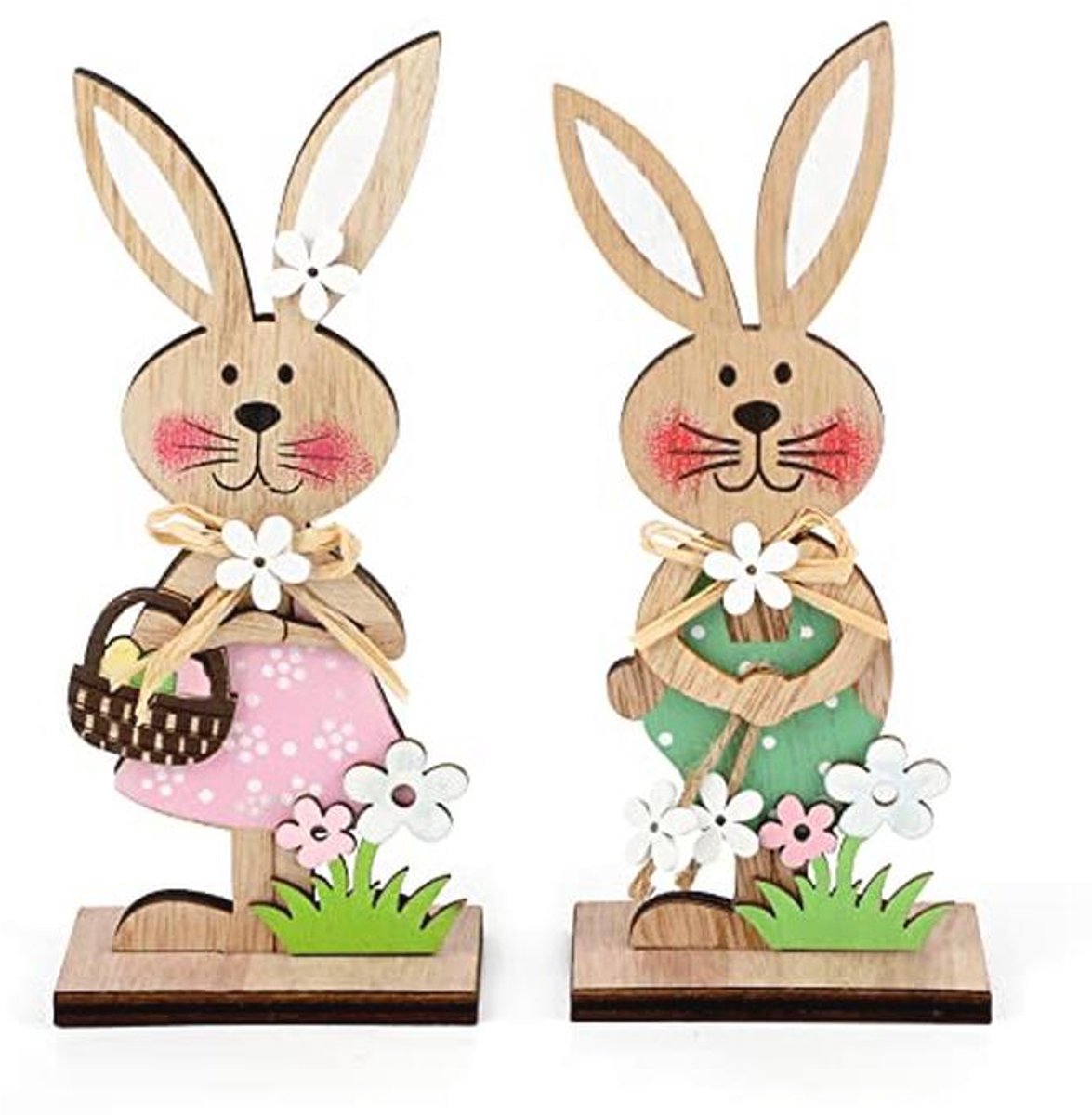 Houten Paashaas Decoratie Set van 2 voor Pasen