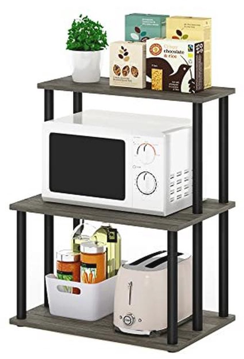 3-Tier Keuken Opbergplank zonder Gereedschap - Modern Design in Eiken Grijs/Zwart