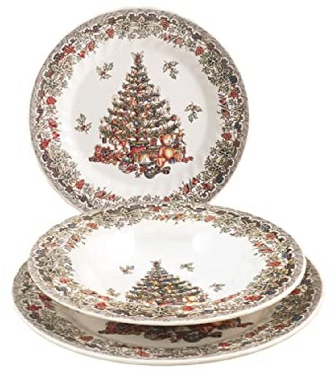 Feestelijke 18-delige Servies Set van Steengoed voor Kerstmis