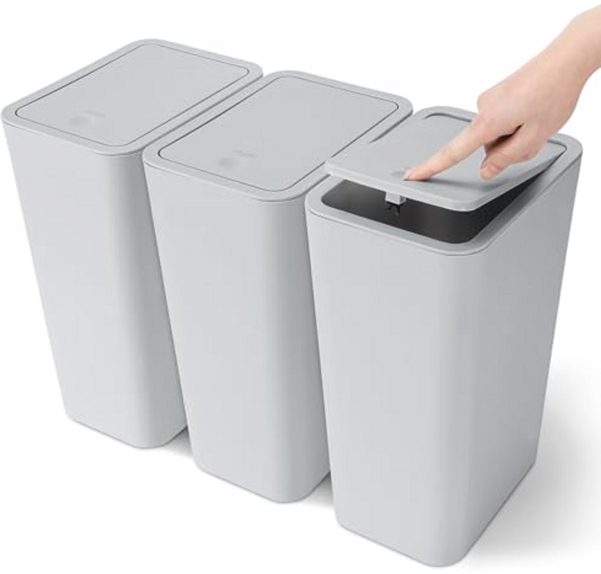 Set van 3 Mini Vuilnisemmers met Pop-up Deksel - Moderne Afvalemmers voor Badkamer, Keuken en Kantoor - 10L