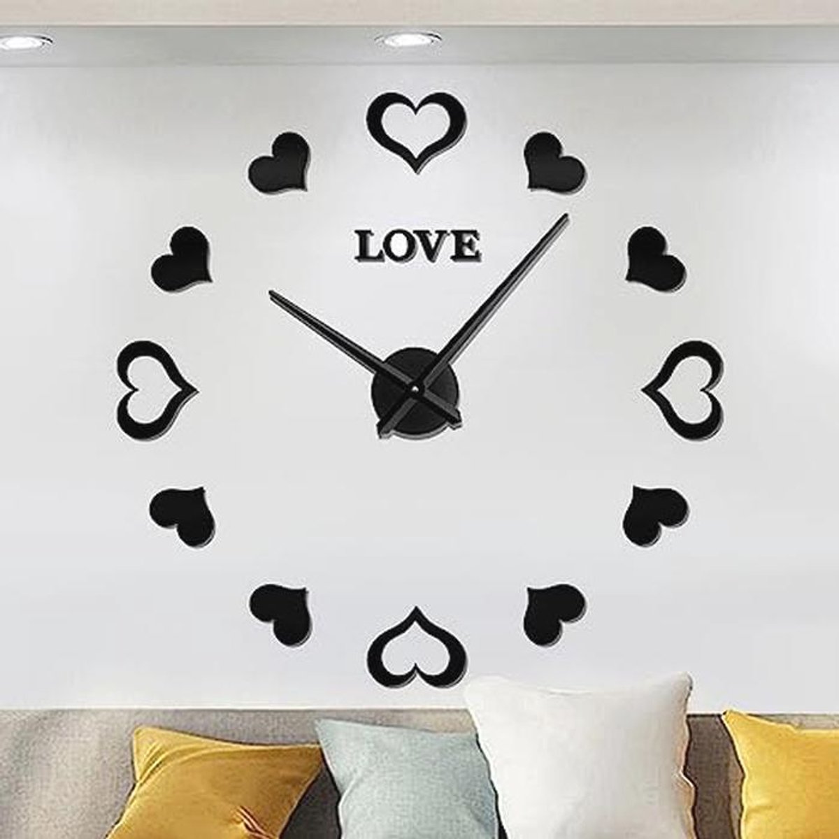 Meyiert Moderne Mute DIY Frameloze Grote Wandklok 3D Spiegel Sticker Metalen Grote Horloges Home Office Decoraties voor Woonkamer (zwart)