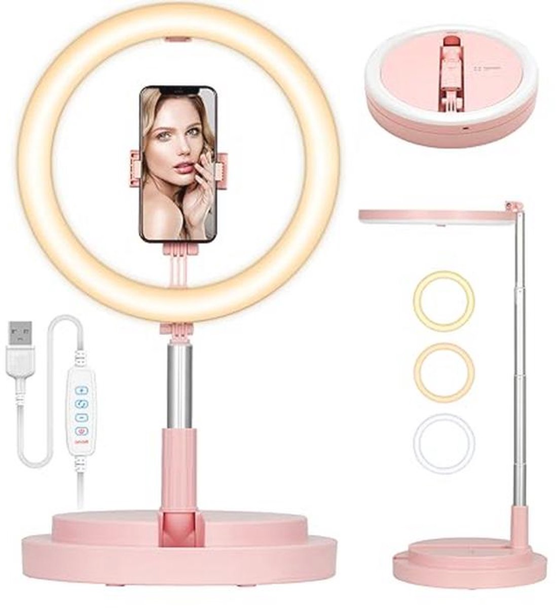 Opvouwbare 30 cm LED Ringlamp met Statief en Telefoonhouder voor Video en Selfies