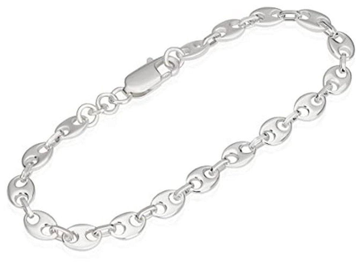 Sterling Zilveren Koffieboon Kettingarmband voor Heren - 18cm, 5,60mm Breed
