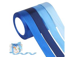 ZEFAN Cadeaulint, 4 rollen satijnen lint blauw - 88 m x 25 mm, cadeaulint, blauw, bruiloftslint, decoratief lint voor bruiloft, verjaardag, cadeau, bloem
