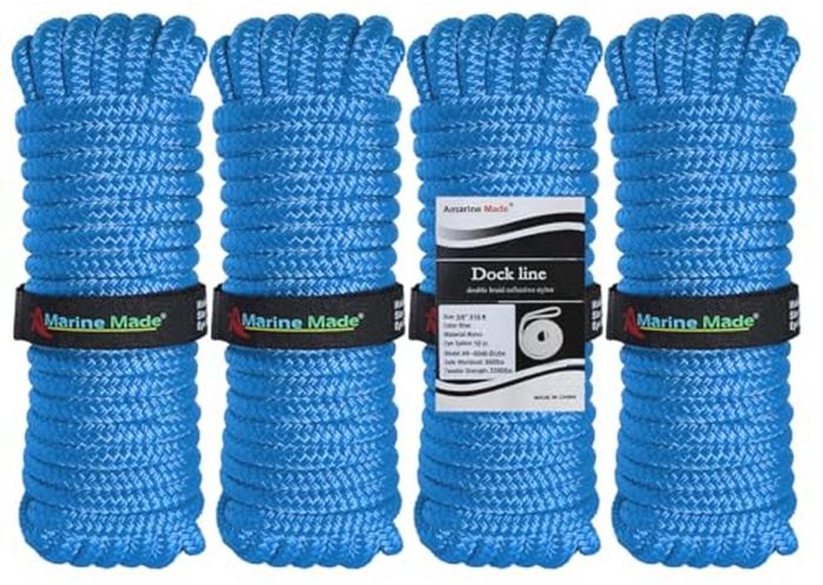 Dubbele gevlochten nylon doklijnen voor boten - 4-pack 10 ft 3/8 inch