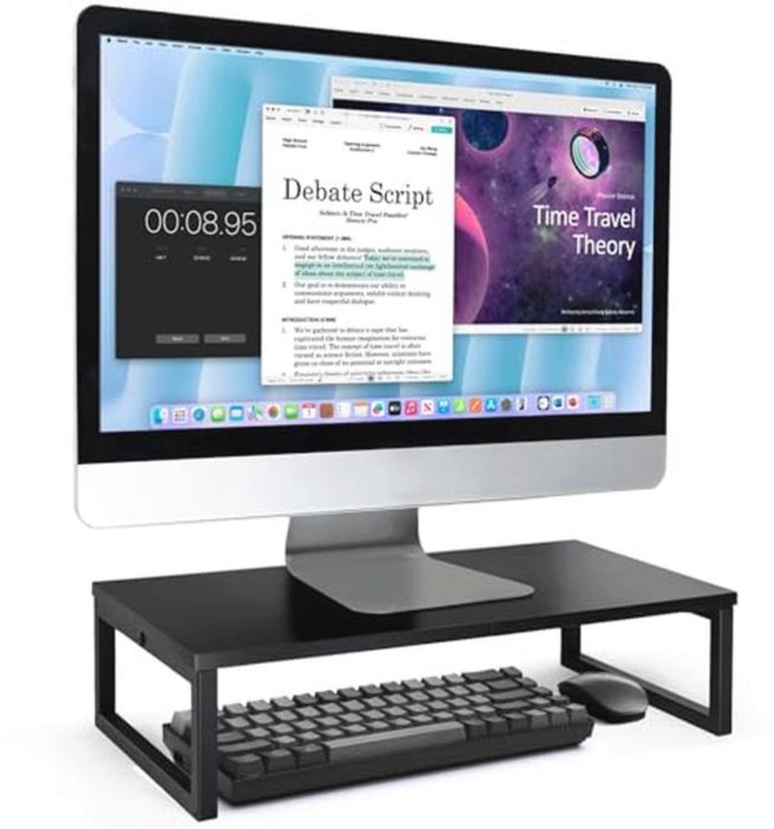 Monitorverhoging 20 inch - Hout en Metaal - Ergonomische Bureau Stand