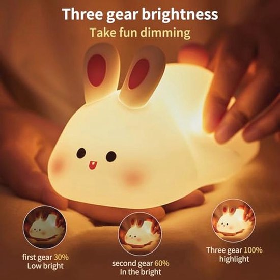 Siliconen nachtlampje voor kinderen - Dimbaar, USB-oplaadbaar, schattige bunny lamp voor kinderkamer — afbeelding 5