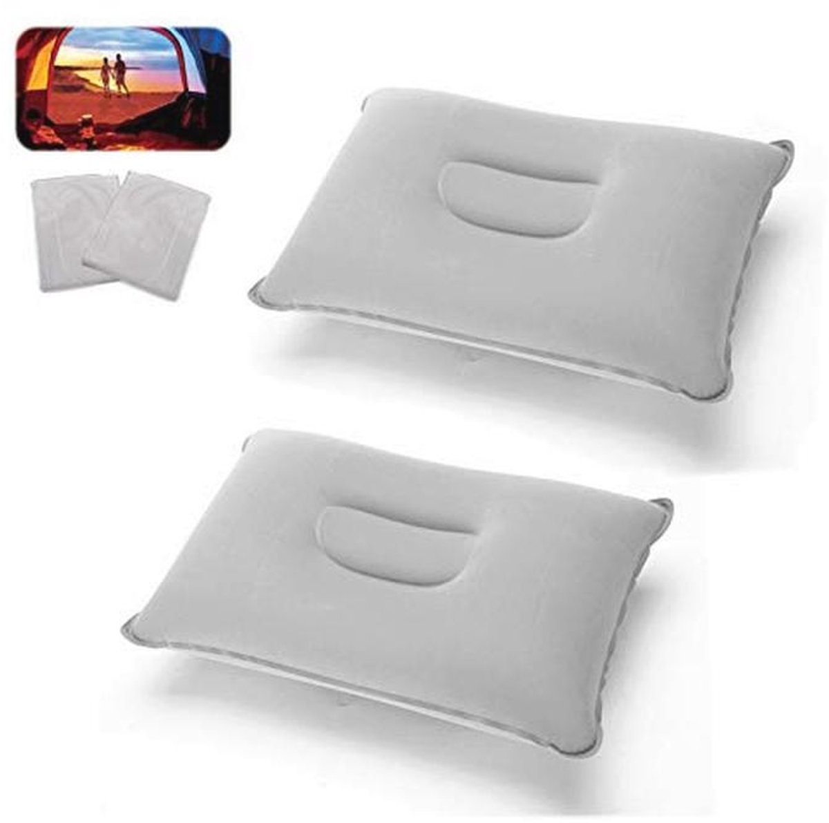 Opblaasbaar Campingkussen 43 x 27 cm - 2 Stuks, Ideaal voor Strand, Kantoor en Weekendtrips