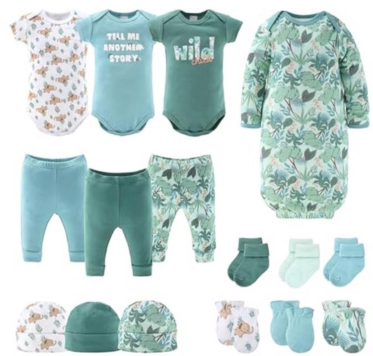 16-delige layette set voor pasgeborenen - Wild Jungle thema voor babys tot 3 maanden