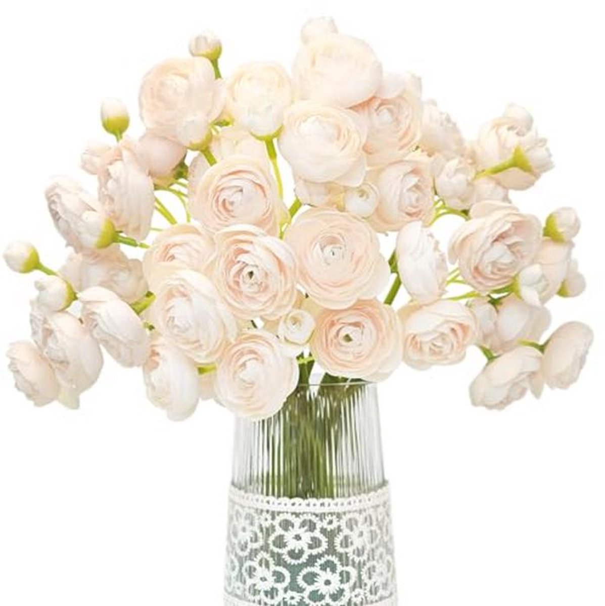 Licht Champagne Kunstmatige Ranonkel Bloem - 18 Stuks Faux Bloemen voor Bruiloft en Decora