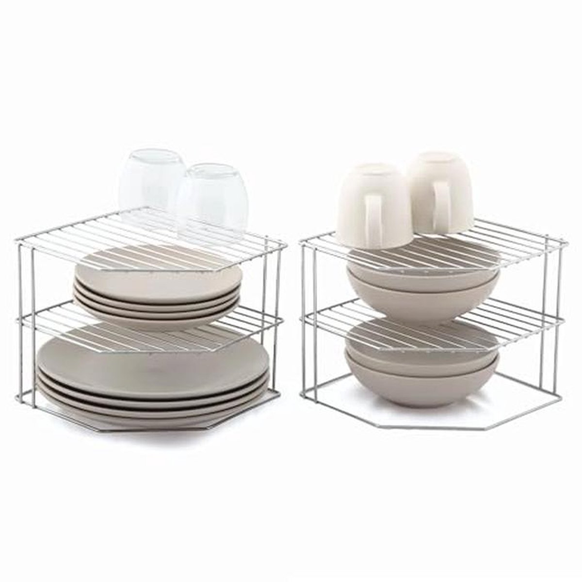 Bordenrek 3 Niveaus - Set van 2 Keukenorganizers - Chroom