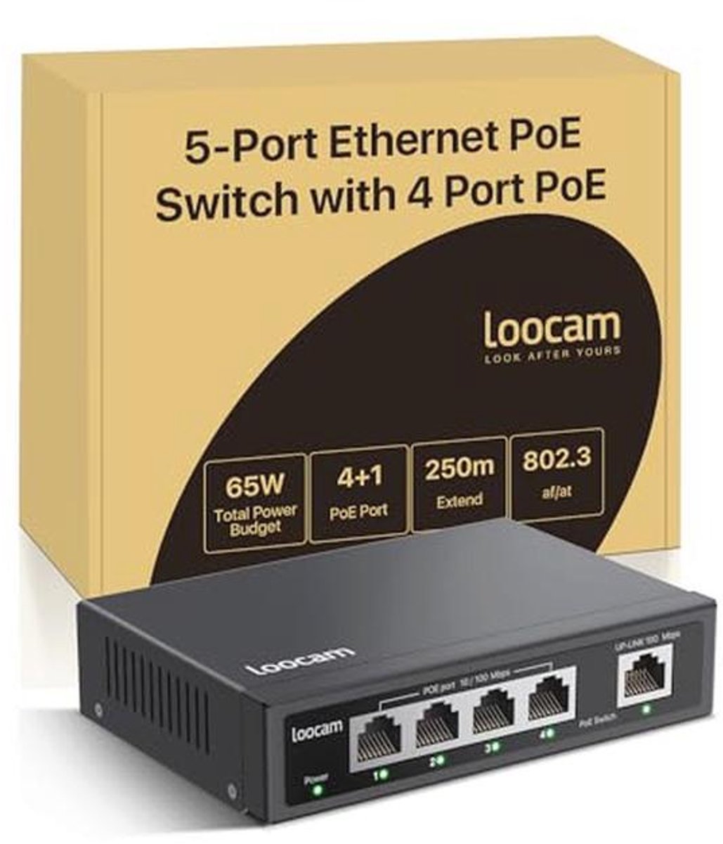 PoE-switch met 5 poorten en 65 W vermogen voor onbeheerd gebruik
